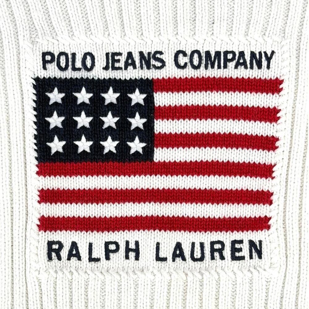 VTG Y2K Polo Ralph Lauren Polo Ribbed Knit Sweater American Flag White Red Small - Picture 4 of 15